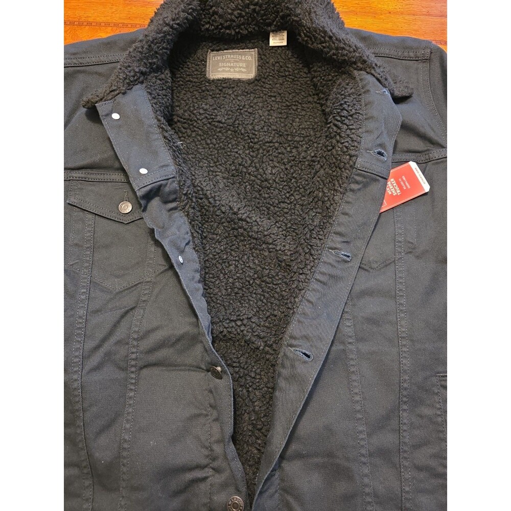 Levi’s Men's Relaxed Fit Button Front Sherpa Trucker Jacket XXL Black Canvas NEW - Picture 11 of 15